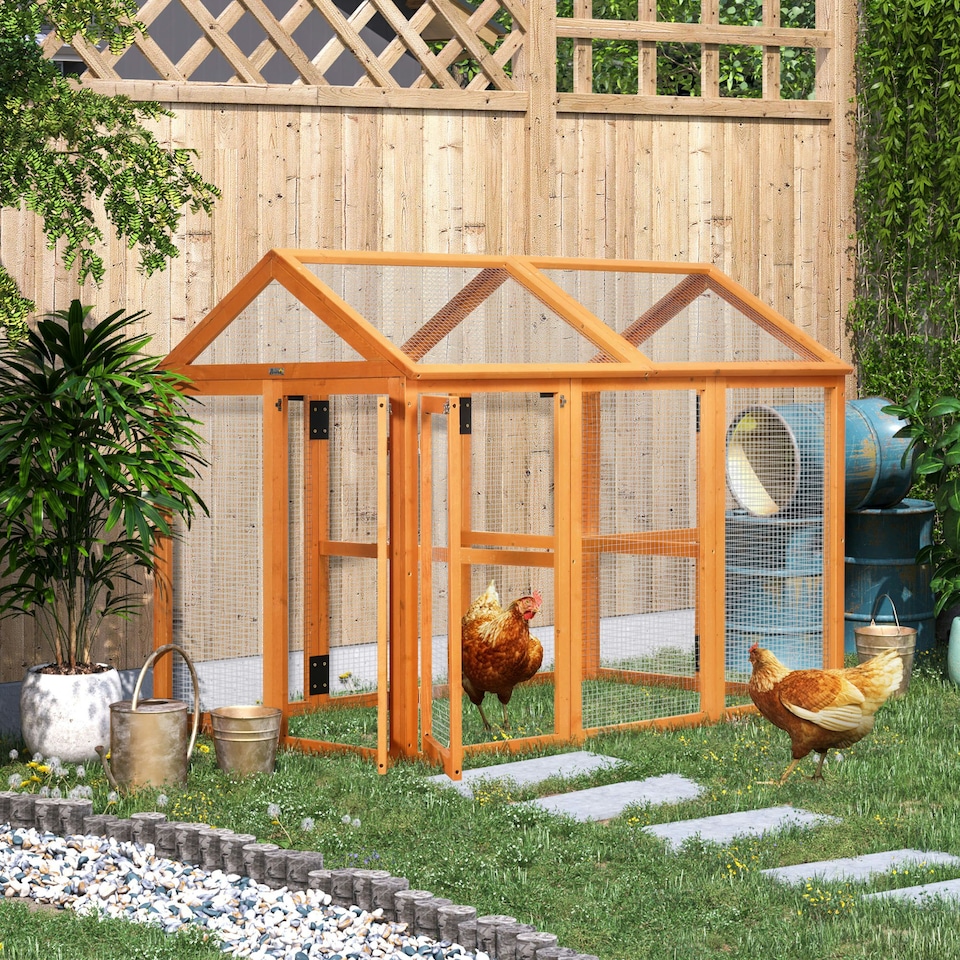 image 1 of PawHut Chicken Run, Wooden Chicken Coop w/ Combinable Design - Orange