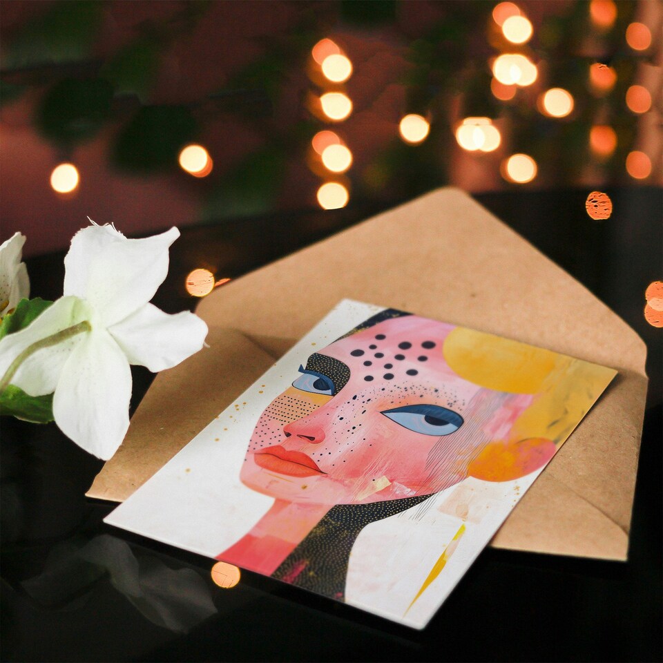 image 1 of Woman Portrait Texture Patterns Abstract Modern Birthday Greeting Card