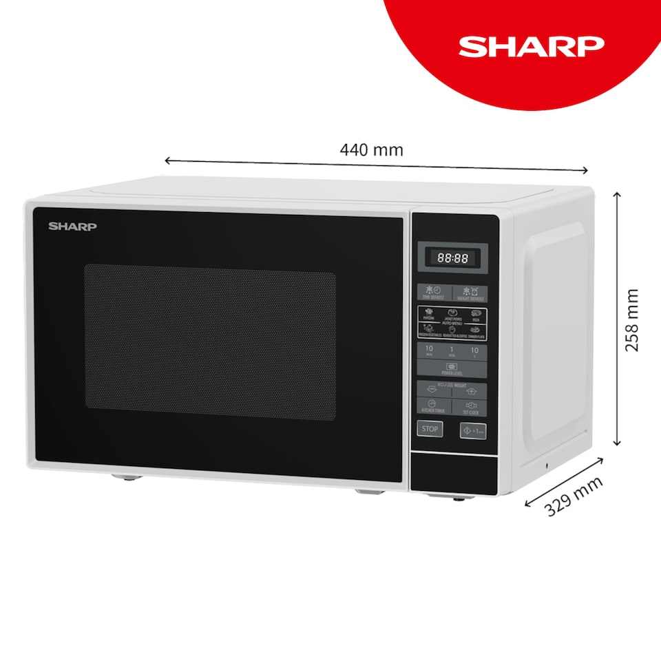 image 1 of Sharp 20L 800W White Digital Microwave with Programmes, ECO & 11 Power Levels