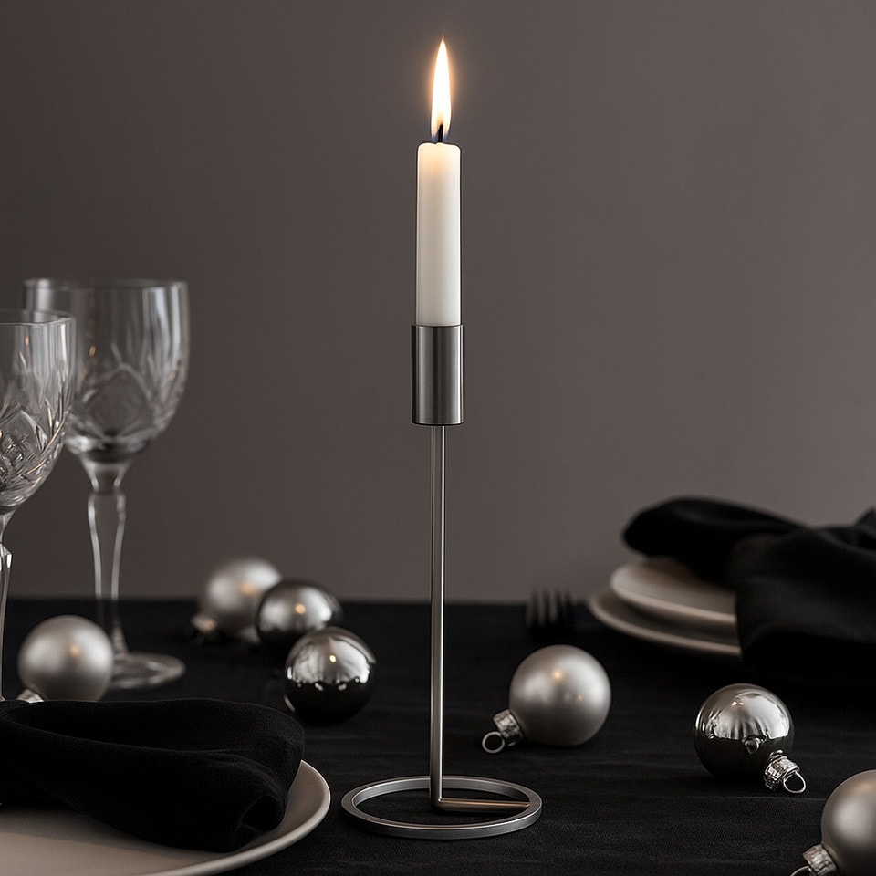 image 1 of Metal Candlestick Taper Candle Holder Stand Home Decor Wedding Table Centrepiece | Multi | 2x Silver | 25cm