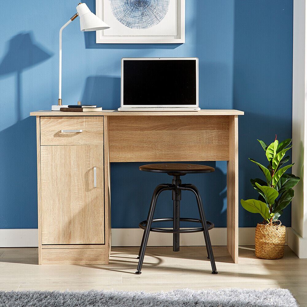 Computer Desk 1 Drawer 1 Door Compact Workstation Home Office Table | Brown