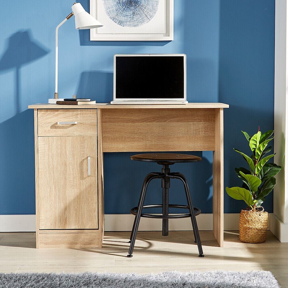 image 1 of Computer Desk 1 Drawer 1 Door Compact Workstation Home Office Table | Brown