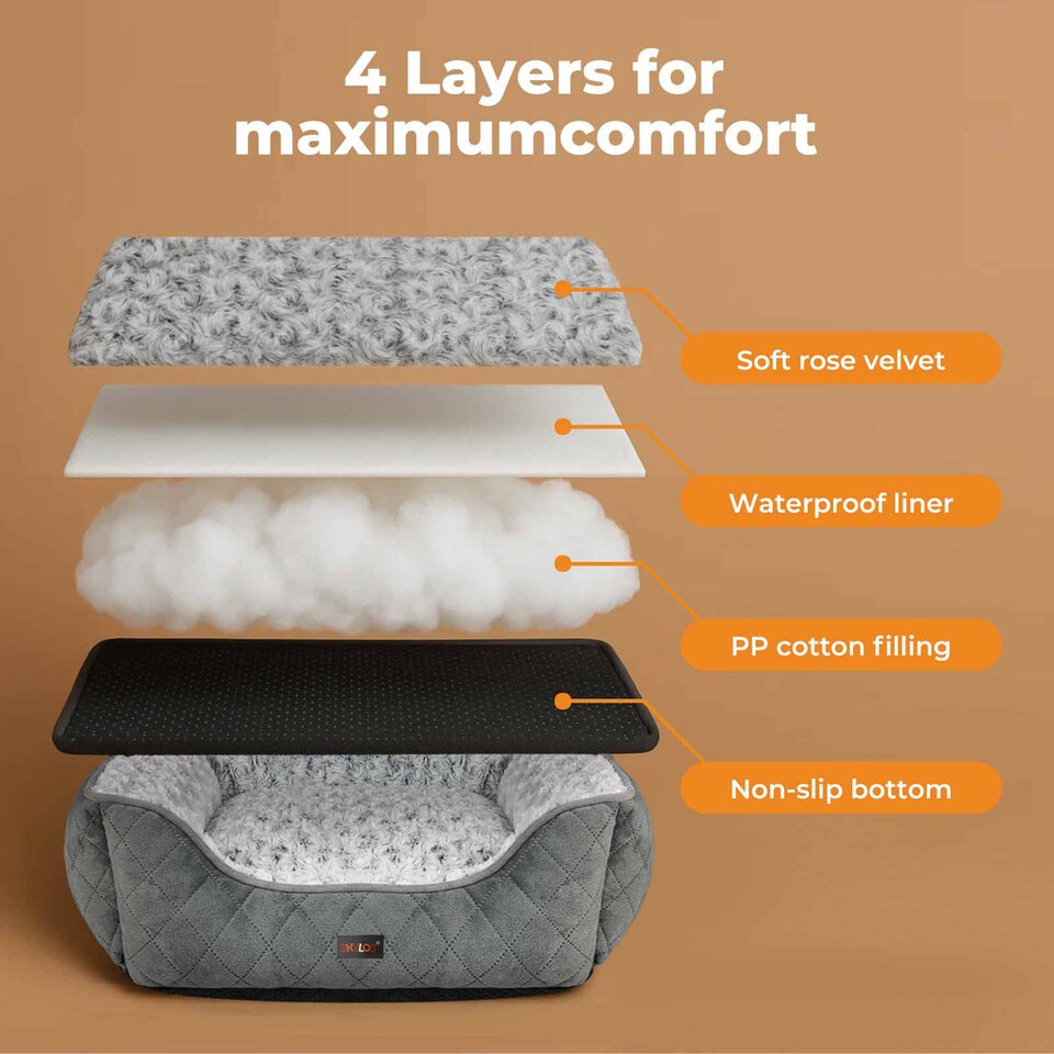 image 1 of Skylos Large Dog Bed Pet Cushion Fluffy Plush Washable for Calming Anxiety | Grey | Large | L
