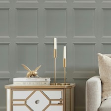 Classic Wood Panel Wallpaper in Soft Grey Multi