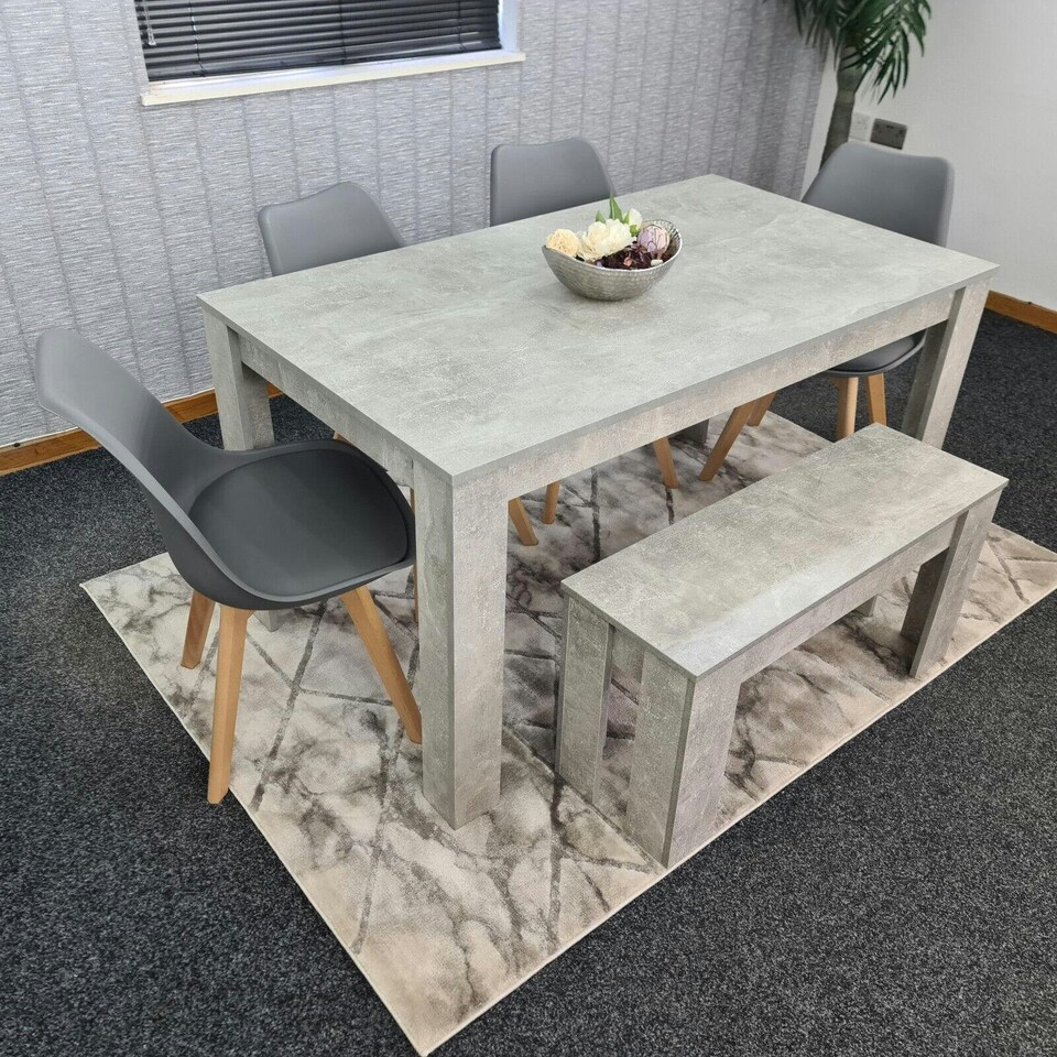 image 1 of Modern Grey Dining Table Set with 4 Black Chairs And Bench Dining Room Furniture Set | Black | One Size | 6