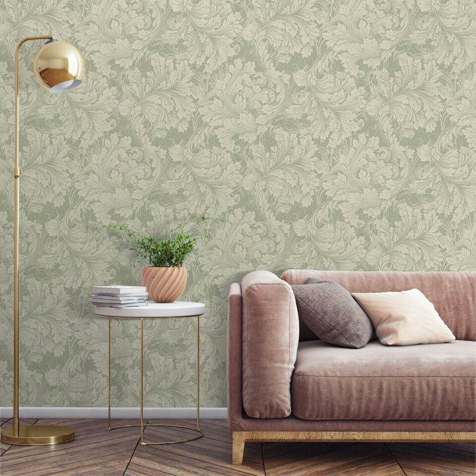 image 1 of Grandeco Rossetti Leaves Wallpaper - Green - One Size Green