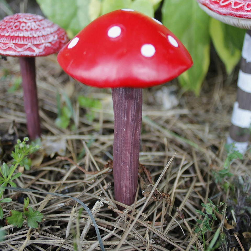 image 1 of Marco Paul Set Of 4 Red Mushroom Garden Ornaments