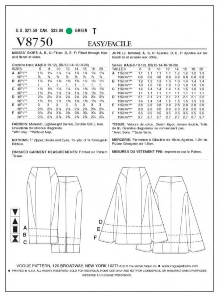 image 1 of Vogue 8750 Paper Sewing Pattern – Women’s Skirt, UK Sizes 6–8–10–12, Easy