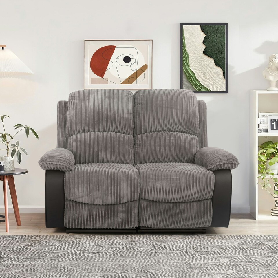 image 1 of Electric Recliner Fabric Cord Sofa Set With 2-Seater And 3-Seater Sofa In Grey