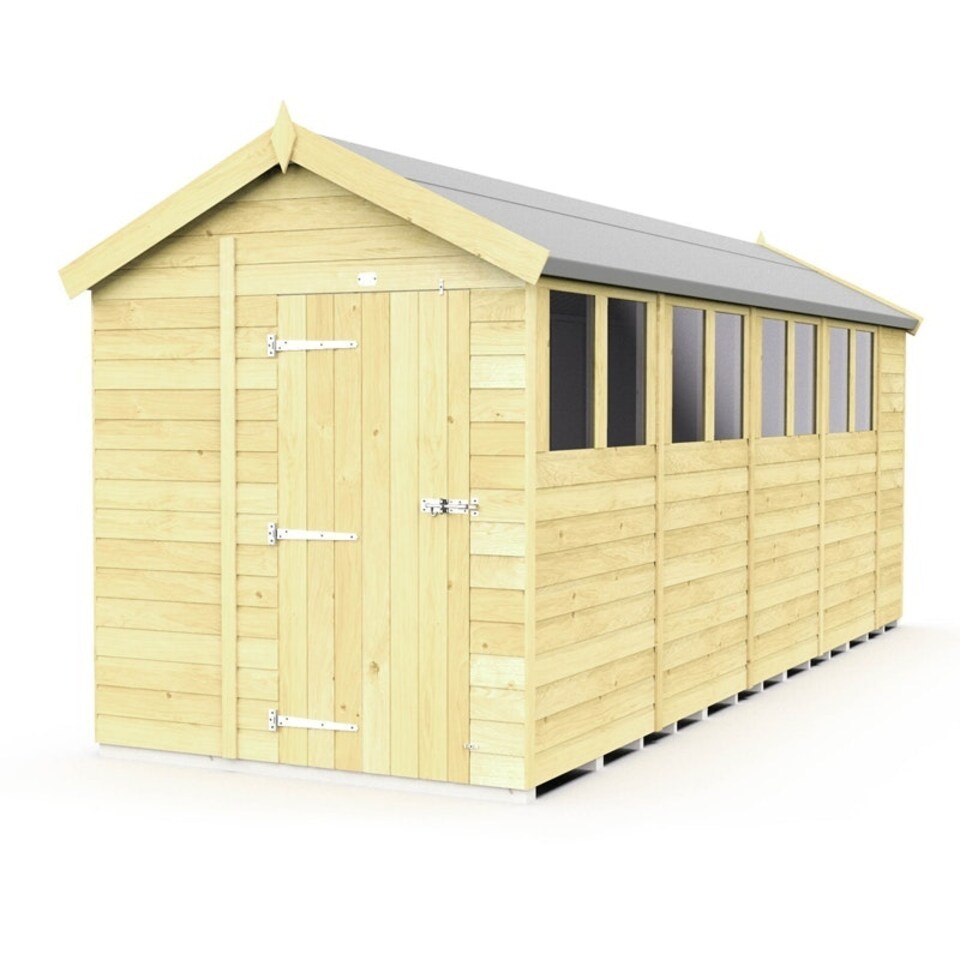 image 1 of 7 x 18 Feet Apex Shed - Single Door With Windows - Wood - L533 x W214 x H217 cm Brown