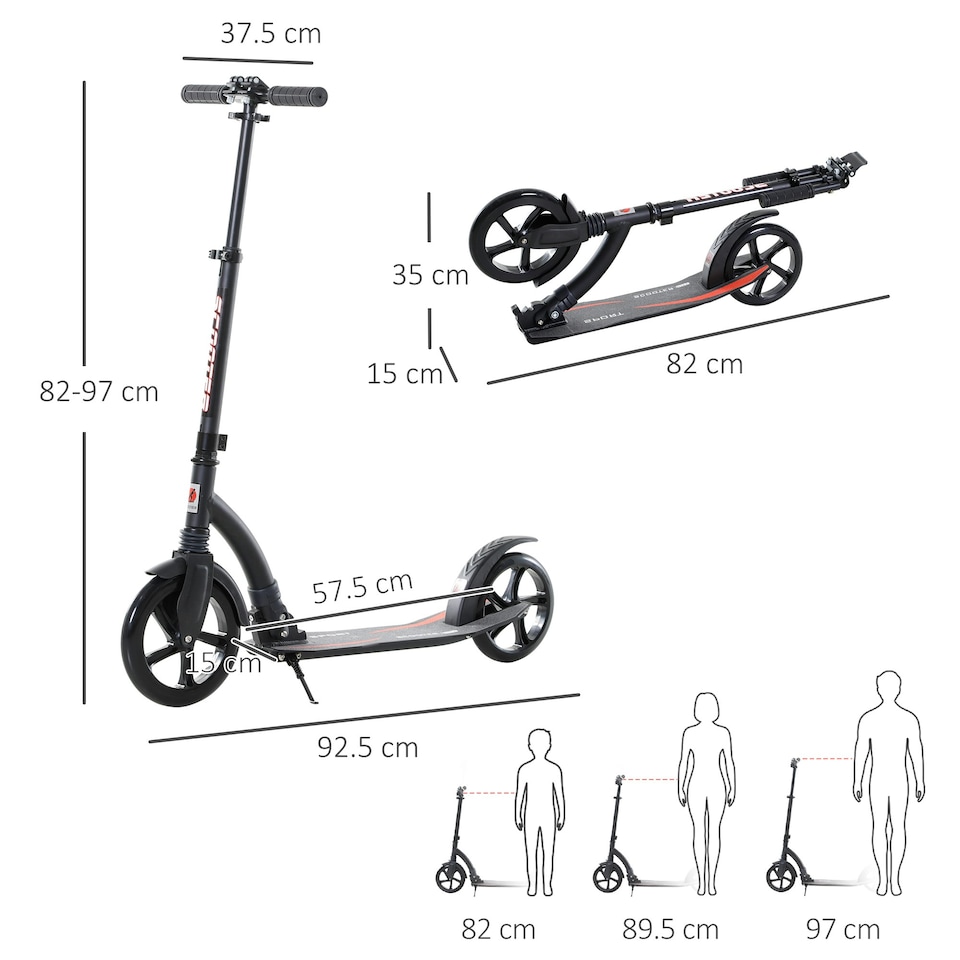 image 1 of HOMCOM Teens Adult Kick Scooter Foldable Adjust Aluminium For 14+ Black