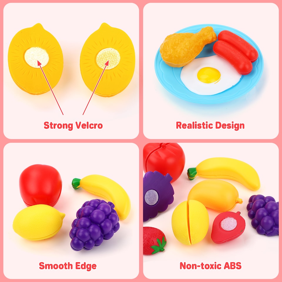 image 1 of Little Bear Trolley Toy Set with 35 Colourful Food and Kitchen Accessories