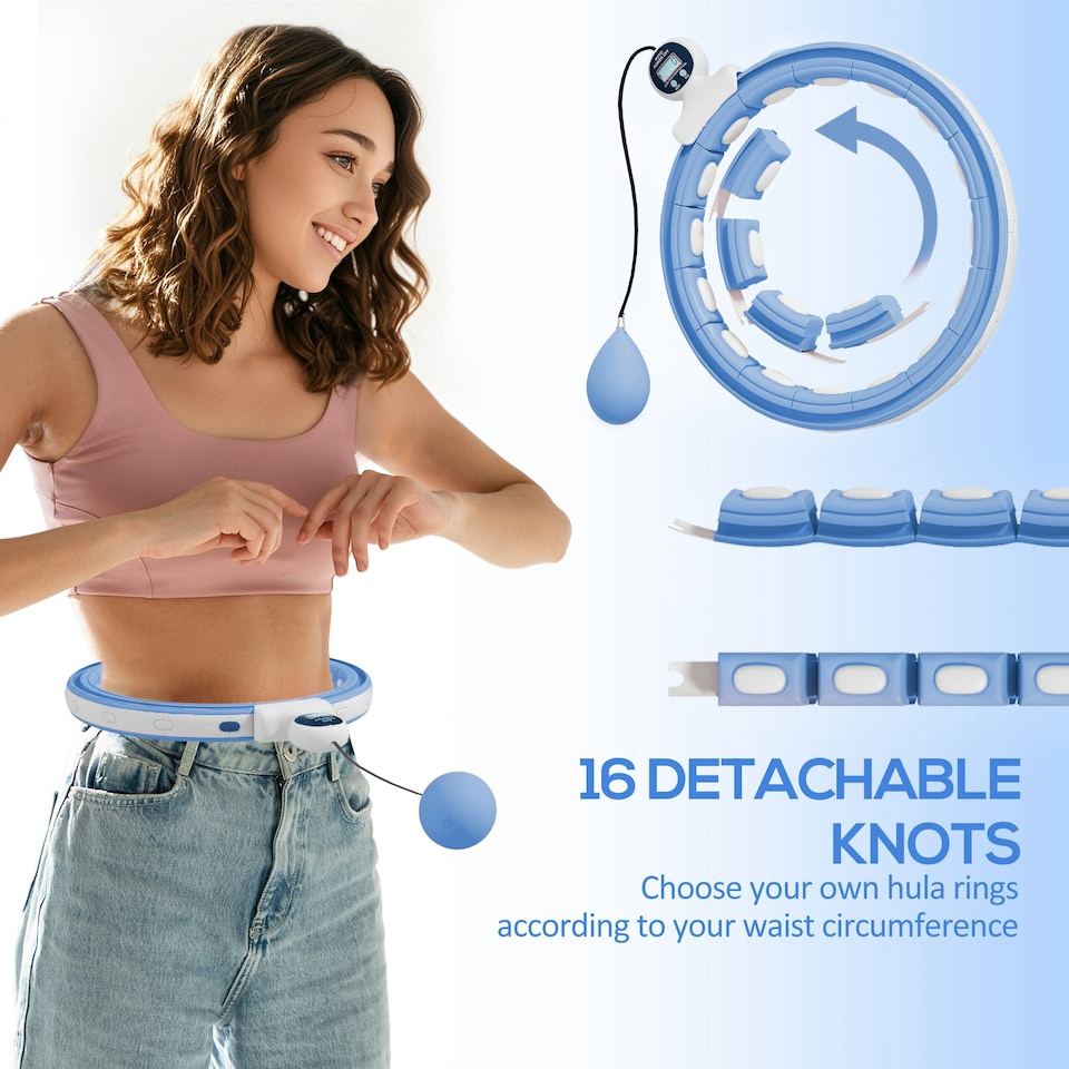 image 1 of SPORTNOW Smart Weighted Hula Hoop with 16 Detachable Knots, Light Blue