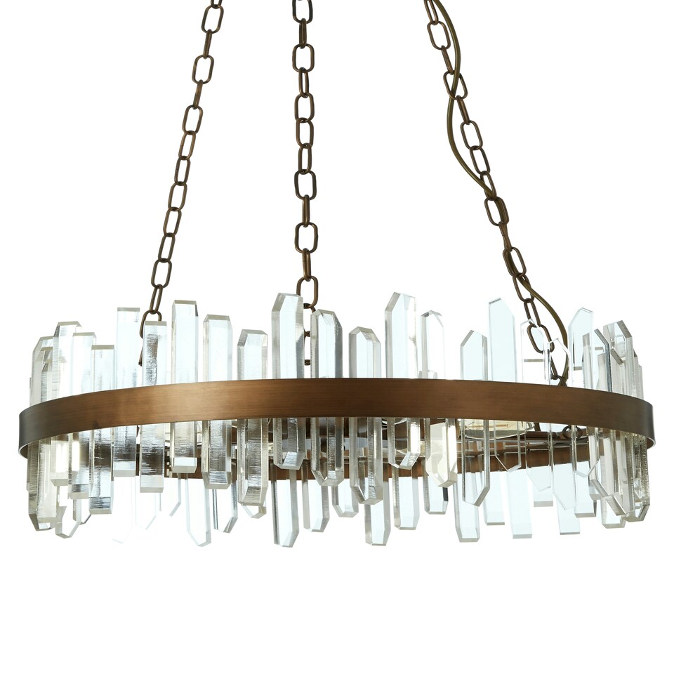 image 1 of Interiors by Premier Acrylic Chandelier with Copper Band, Contemporary Acrylic and Iron Ceiling Light, Copper Round Chandelier Gold