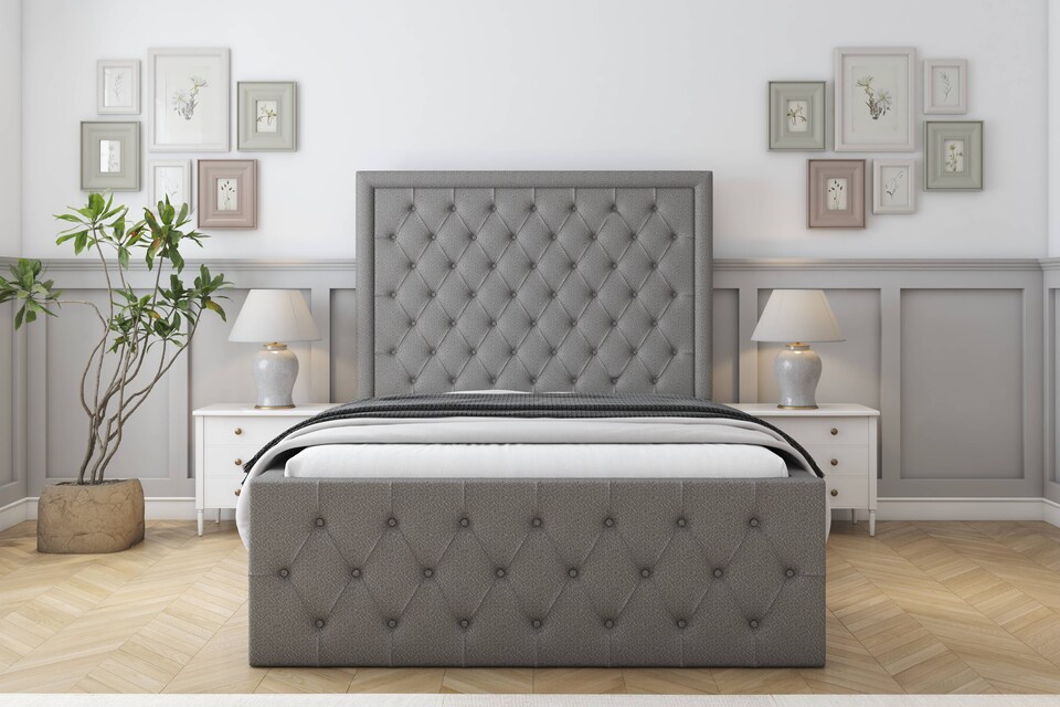 image 1 of Sloomy Vienna Pewter Dumfries Bed Frame With Mattress With 50" Upholstered Headboard 3' Single