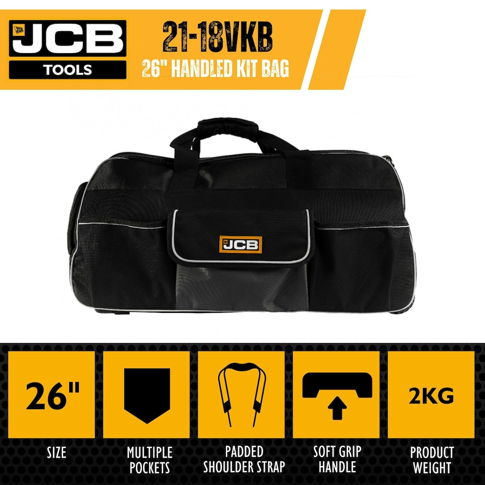 image 1 of JCB 26" 66cm Retractable Trolley Handled Tool Kit Bag, Water-Resistant & Durable, 90L Capacity | 21-18VKB Black