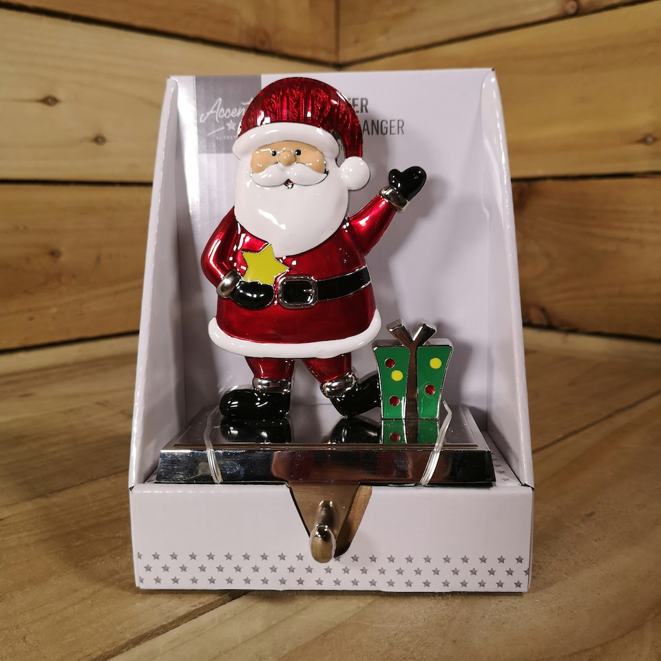 image 1 of 17 cm Santa And Festive Christmas Present Stocking Hanger In Colour