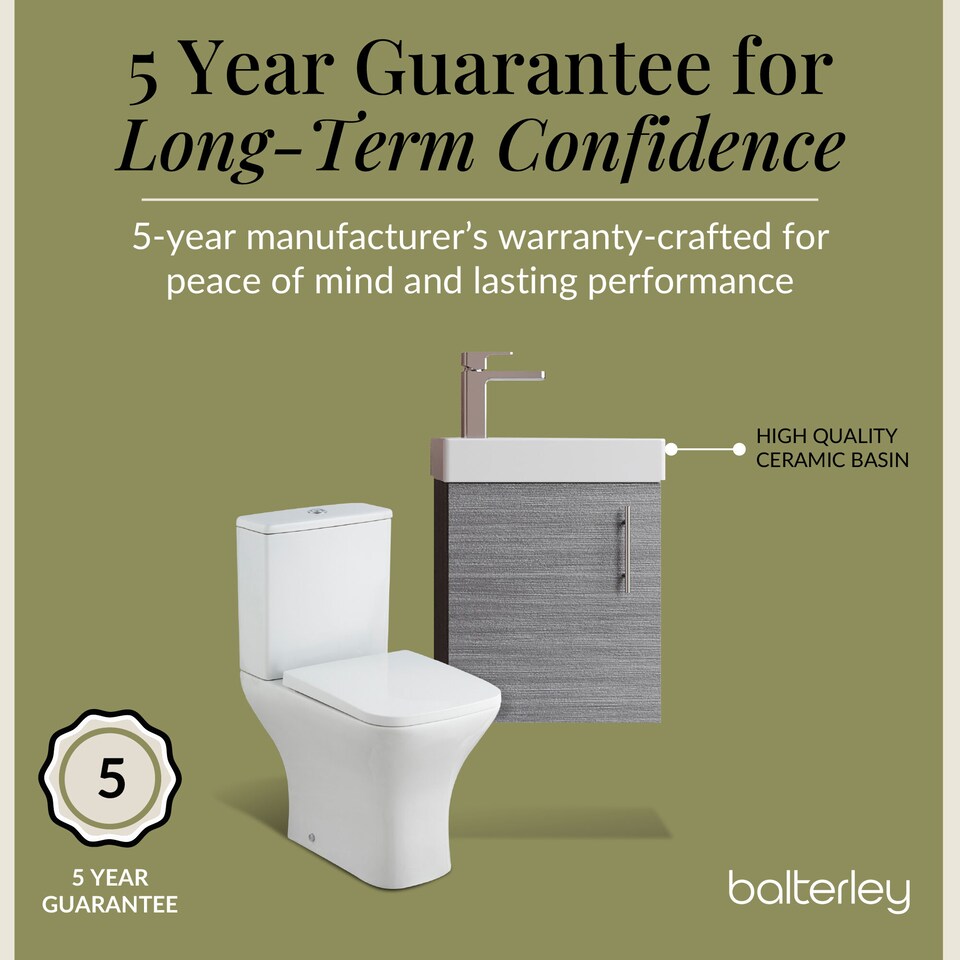 image 1 of Balterley Saint Cloakroom Set - Wall Hung Vanity Basin Unit, Toilet Pan, Cistern, Seat & Mini Basin Tap - Balterley | White | Grey Woodgrain | 520.0000 x 405.0000 x 222.0000mm