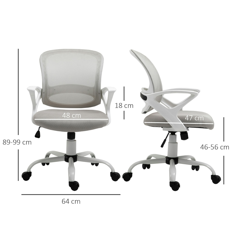 image 1 of Vinsetto Mesh Task Swivel Chair Home Office Desk w/ Lumbar Back Support, Grey