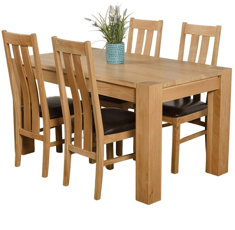 image 1 of Kuba 150 x 85 cm Chunky Medium Oak Dining Table and 4 Princeton Chairs | Brown | Brown