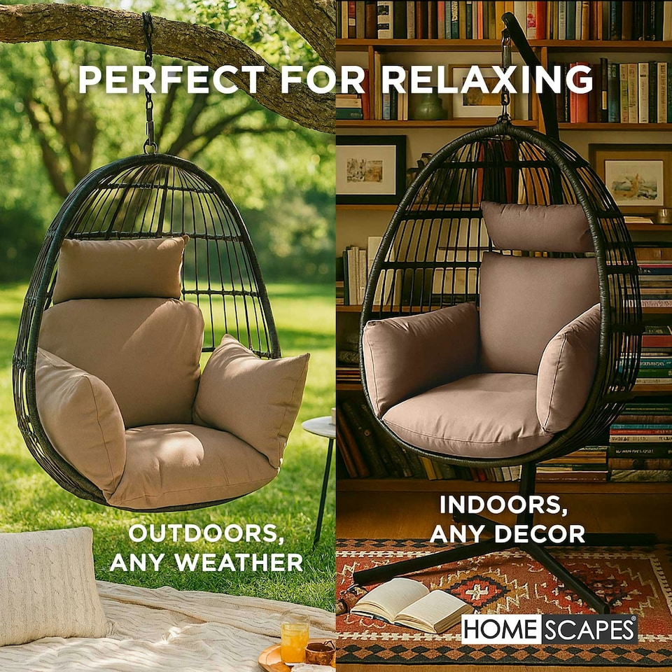 image 1 of Homescapes Luxury Waterproof Egg Chair Cushion With Headrest - Beige