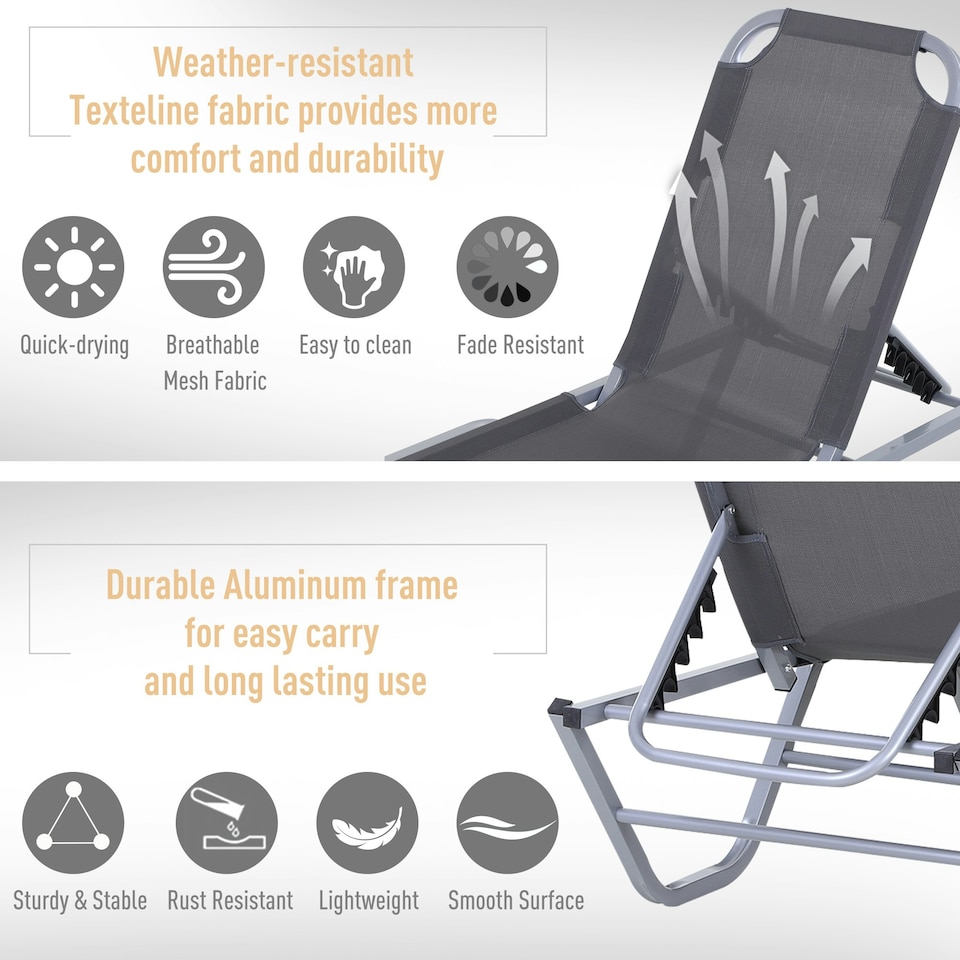 image 1 of Outsunny Sun Lounger Relaxer Recliner with 5-Position Adjustable Backrest Silver