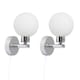 image 1 of Pair of Polished Chrome IP44 Bathroom Pull Cord Globe Wall Lights | Chrome | Polished chrome plate and opal glass | Small | 2