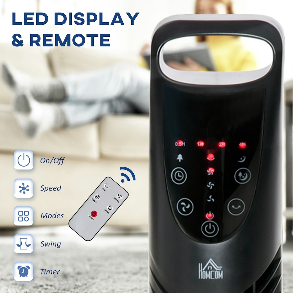 image 1 of HOMCOM 78.5cm Oscillation Tower Fan with Remote Control 40W 3-Speed Wind Black