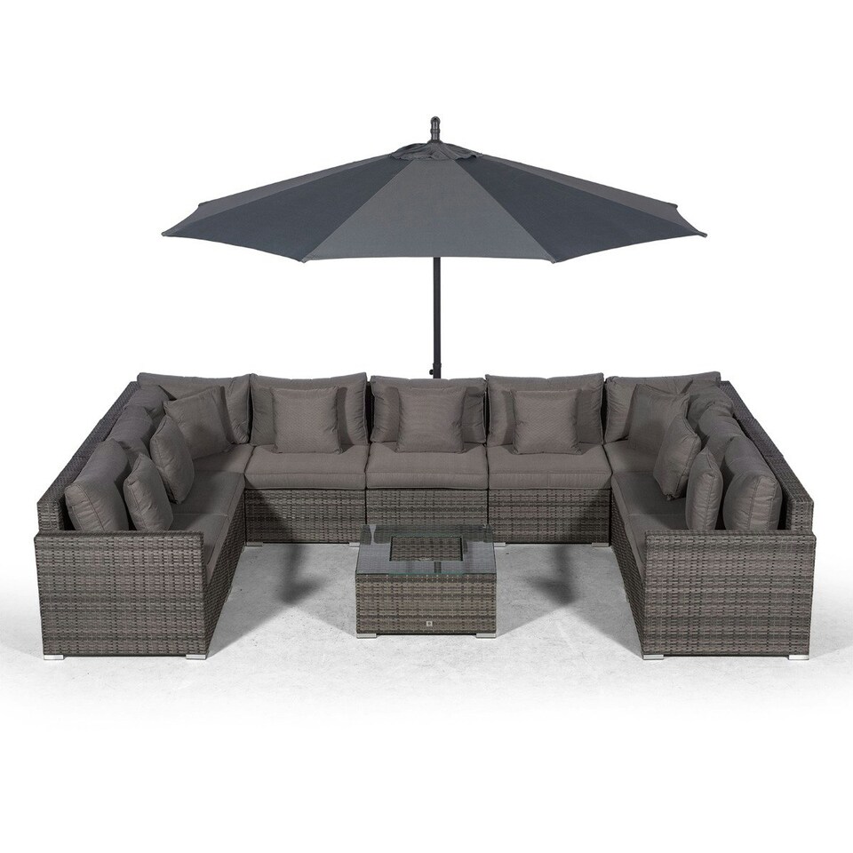 image 1 of Havana 9 Seat Rattan Garden Sofa Set with Ice Bucket Coffee Table Grey | Grey