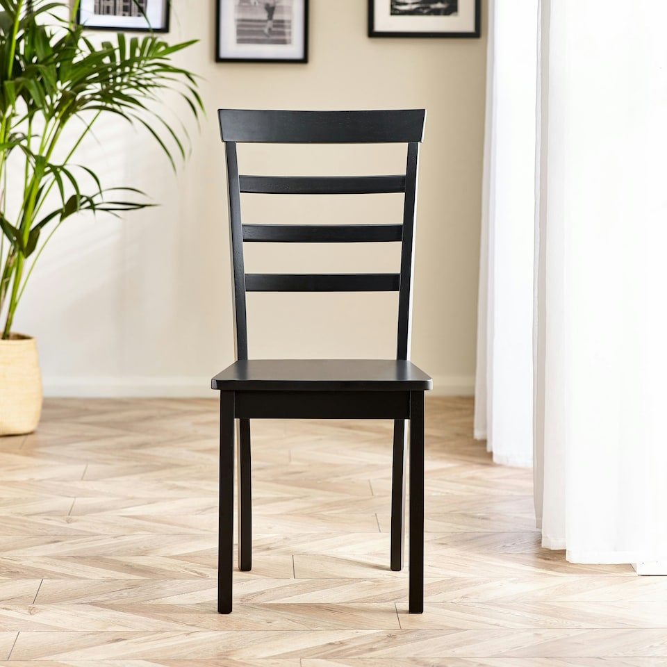 image 1 of Furniturebox Whitby 2x Solid Black Wood Dining Chairs