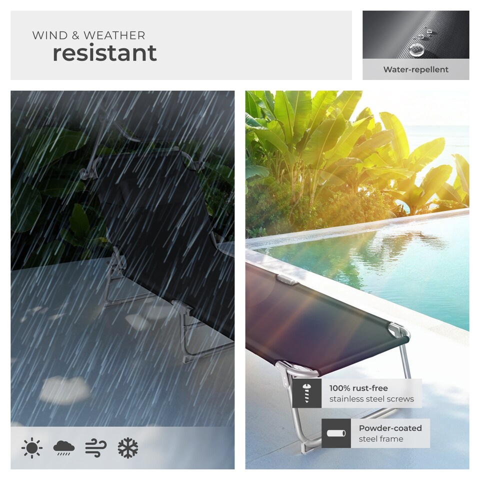 image 1 of Sun Loungers Set of 2 - foldable, sunroof, 4-step backrest, head cushion | Black | black | 2