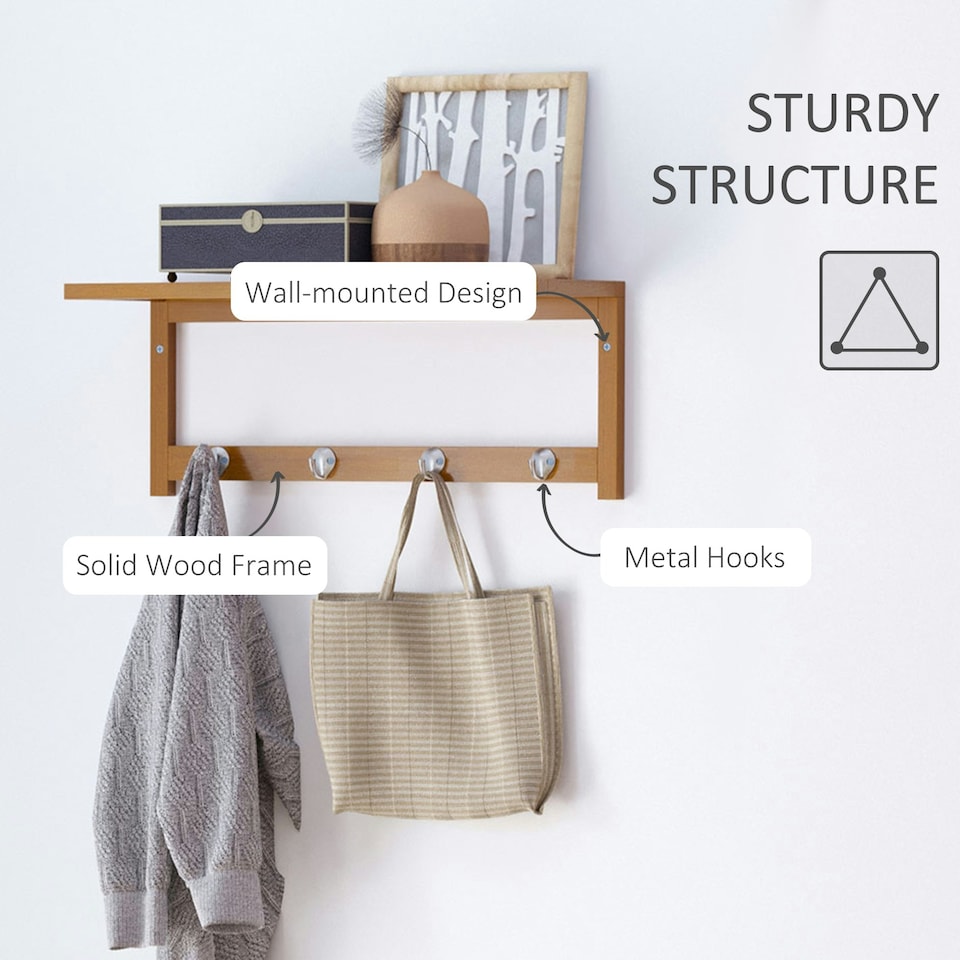 image 1 of HOMCOM Hallway Wall Mounted Shelf Clothes Rack Hanging Coat Hooks Storage
