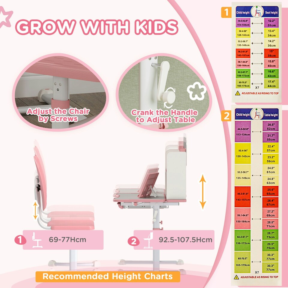 image 1 of AIYAPLAY Kids Desk and Chair Set w/ Tiltable Desktop, Reading Rack Pink