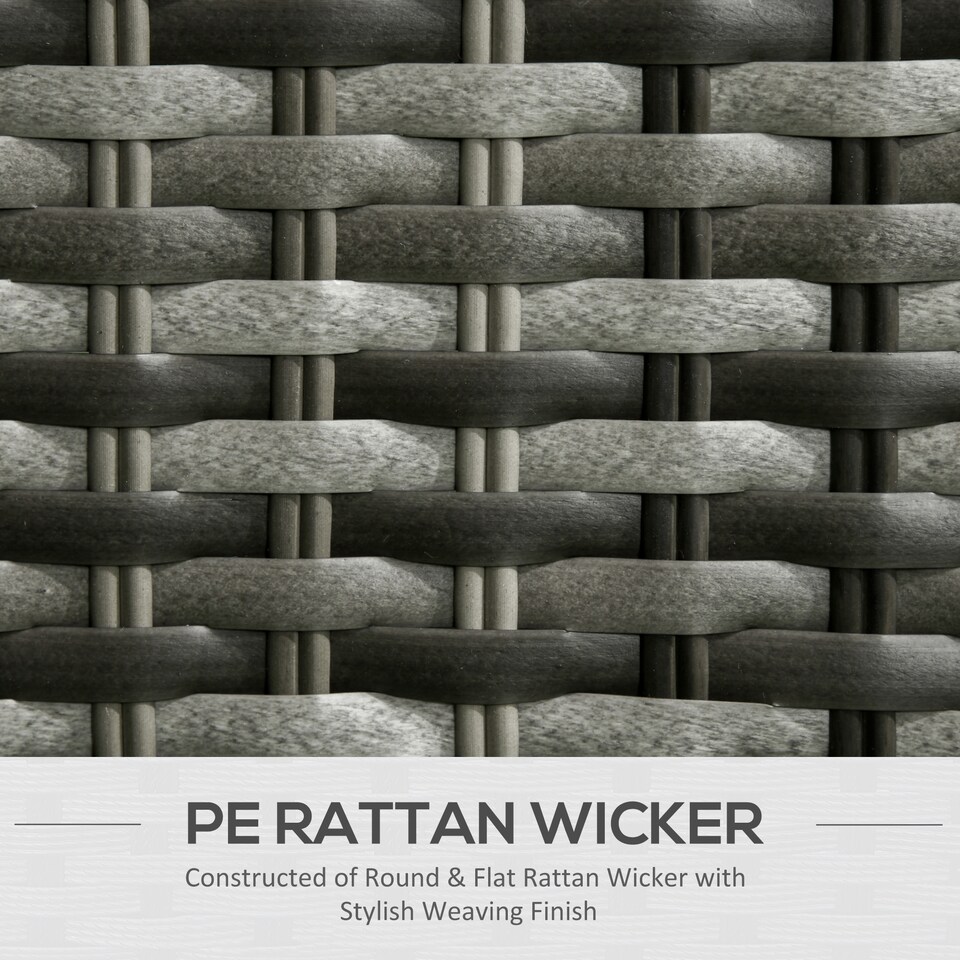 image 1 of Outsunny 4 Pieces Rattan Garden Furniture Set, Round Wicker Garden Sofa Set with Loveseat, Armchairs and Glass Top Table, Outdoor Conservatory Furniture with Cushions for Patio, Balcony, Grey