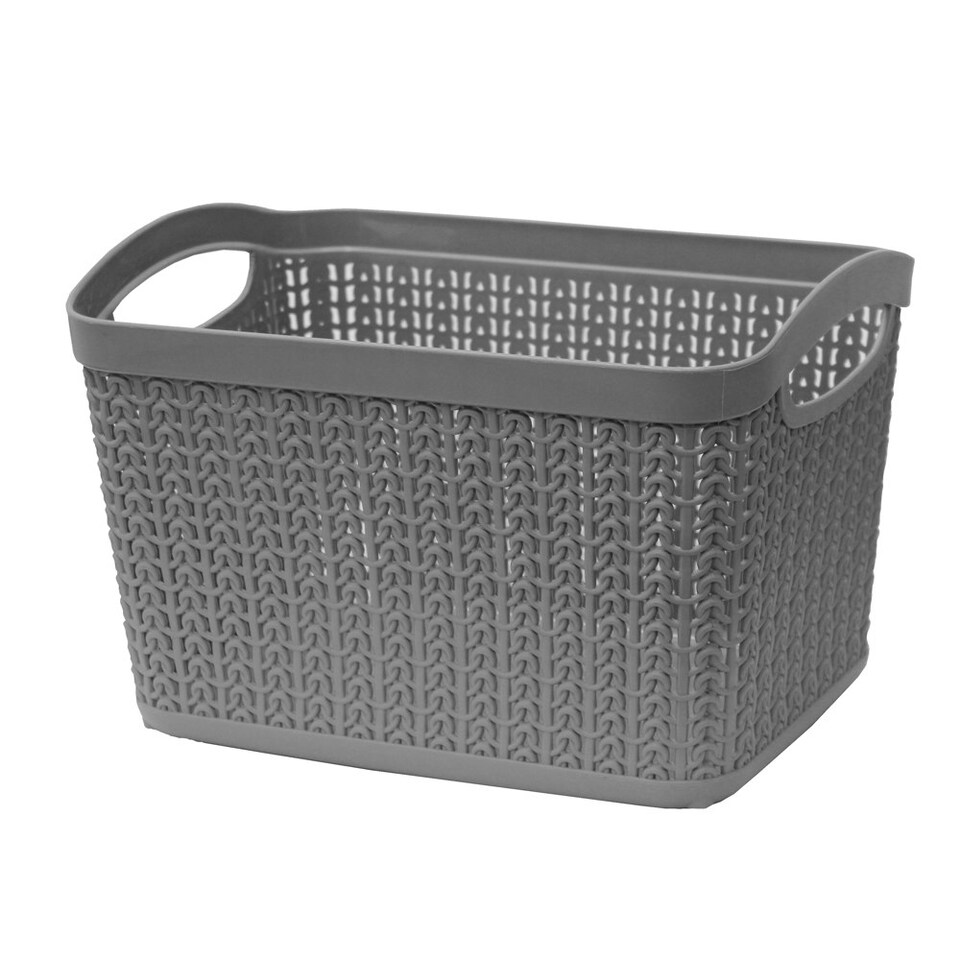 image 1 of JVL Knit Design Loop Plastic Rectangular Small Storage Basket with Handles,6.6L - Grey | Grey