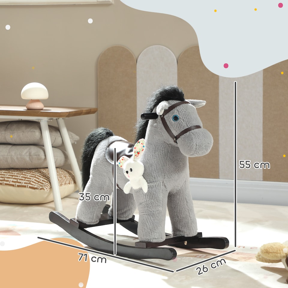 image 1 of AIYAPLAY Baby Rocking Horse, Toddler Animal Rocker for Kids Aged 2-5, Grey