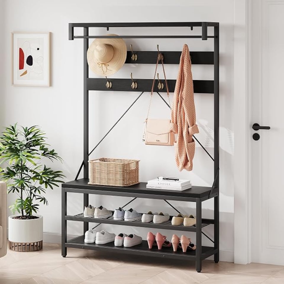 image 1 of London Boutique Hall Tree with Bench & 2-Tier Shoe Rack 102x40x183cm