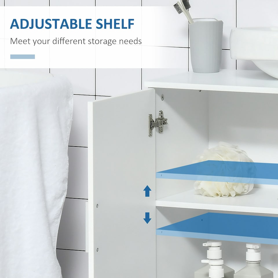 image 1 of kleankin Bathroom Pedestal Under Sink Cabinet with Adjustable Shelf, White White | White