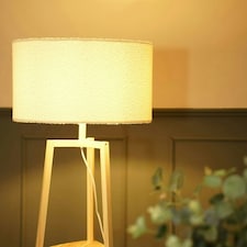 ValueLights Hiru Wooden 3 Tier Shelf Floor Lamp Cream Shade Cream