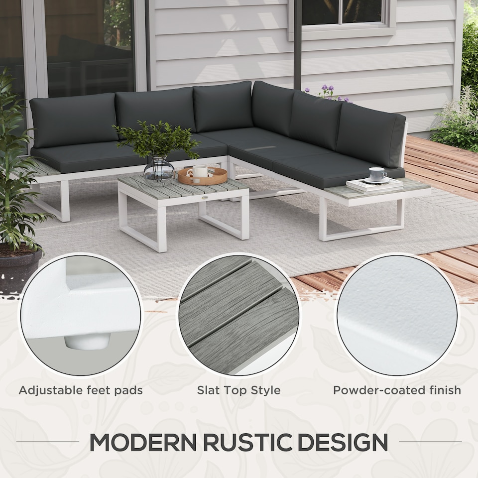 image 1 of Outsunny 4 PCs Garden Set w/ 5-Level Recline Corner Conversation Sofa Set White