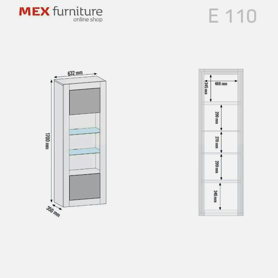 image 1 of Tall Cabinet 170cm White Gloss Doors White Matt Body Free LED Light | White