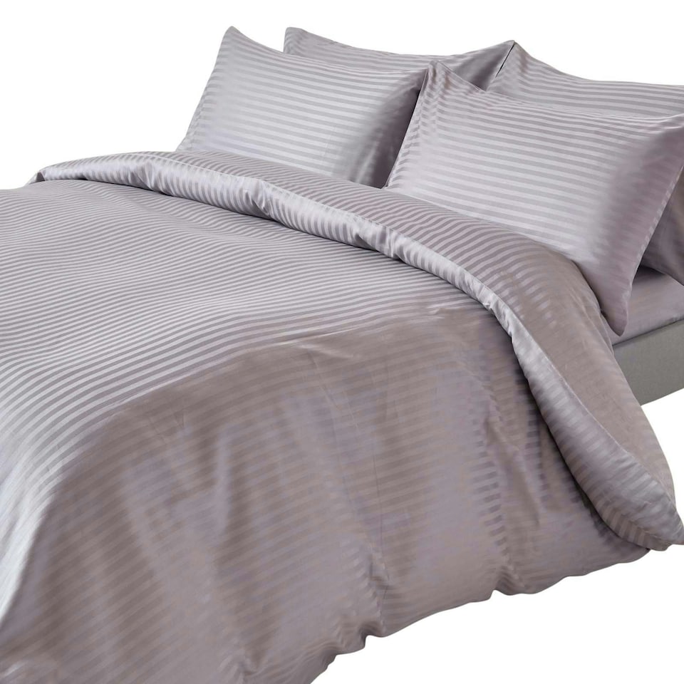 image 1 of Homescapes Grey Egyptian Cotton Stripe Duvet Cover and Pillowcases 330 TC, King Grey