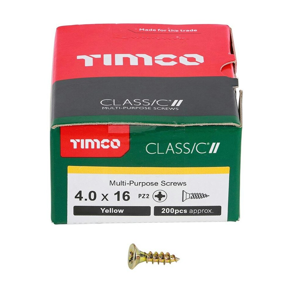 image 1 of Timco - Classic Multi-Purpose Screws - PZ - Double Countersunk - Yellow (Size 4.0 x 16 - 200 Pieces)