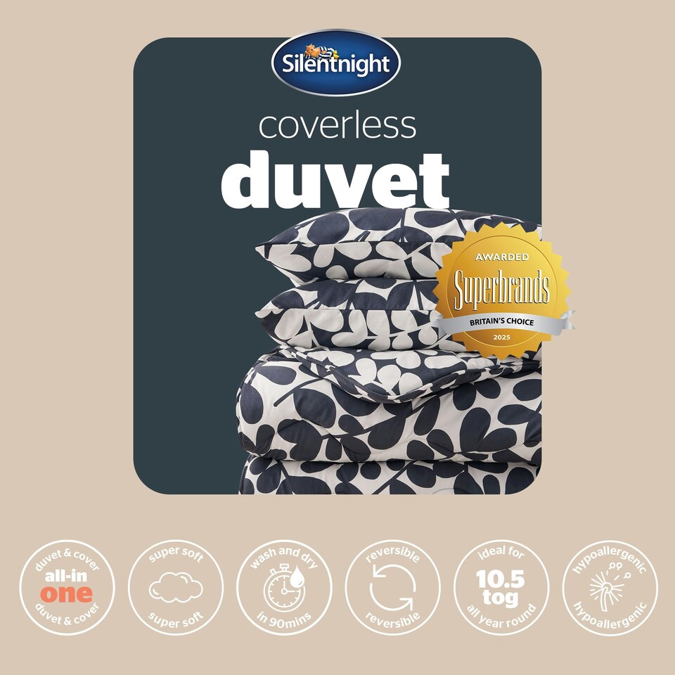 image 1 of Silentnight Coverless 10.5 Tog Duvet and Pillowcase Set, Leaf Print Blue | Super King