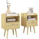 image 1 of HOMCOM Bedside Tables Set of 2, Boho Styled Nightstand with Drawer, Storage Compartment and Rattan Accent, Side End Table for Bedroom, 40 x 30 x 60cm, Natural Wood Finish