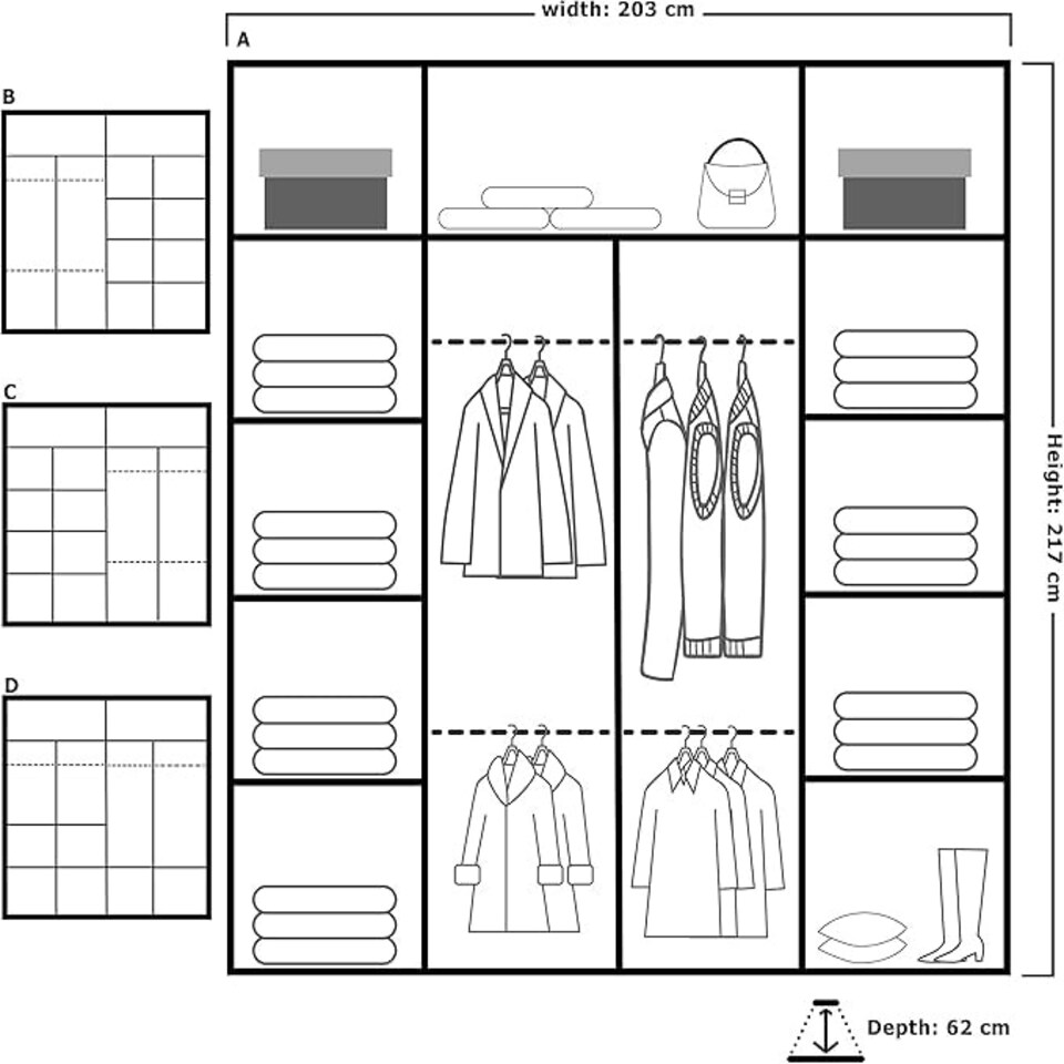 image 1 of Modern Sliding Wardrobe 120/150/180/203cm White/Black/Grey/Oak White | 203cm