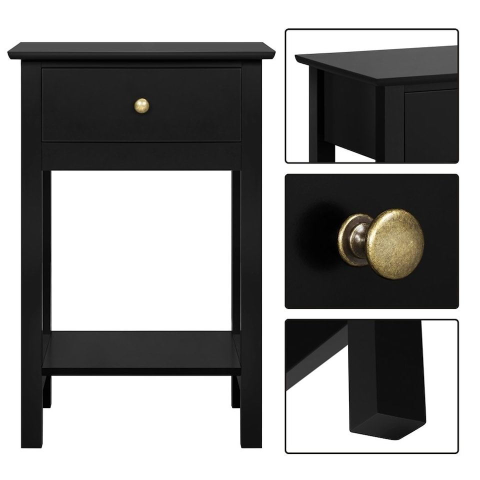 image 1 of Yaheetech Bedside Table  with Drawer Black
