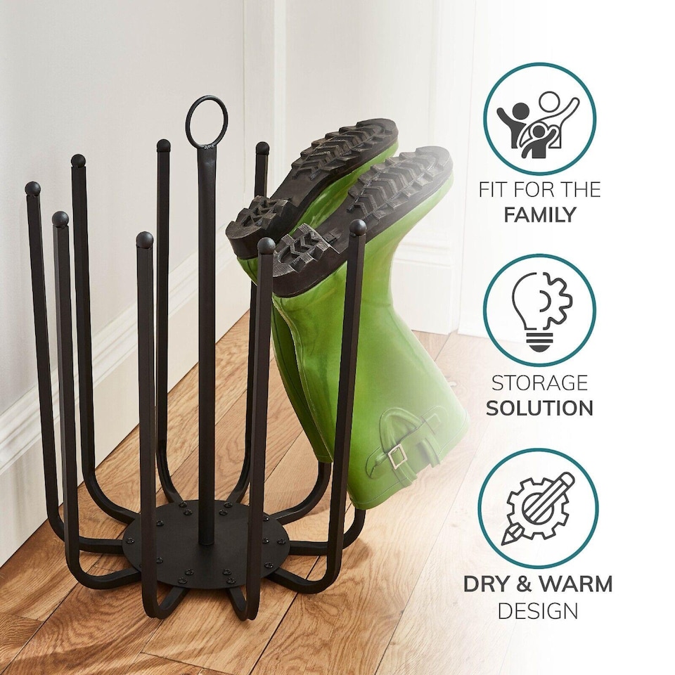 image 1 of House of Home Welly Holder Stand 5 Pair Black Boot Shoe Holder Rack Round Organiser Space Saver Storage | Black