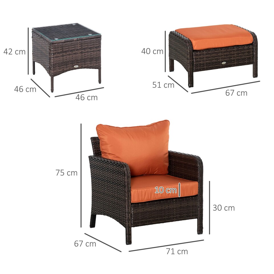 image 1 of Outsunny 5 Pieces Outdoor Patio Furniture Set Wicker Conversation Set Brown