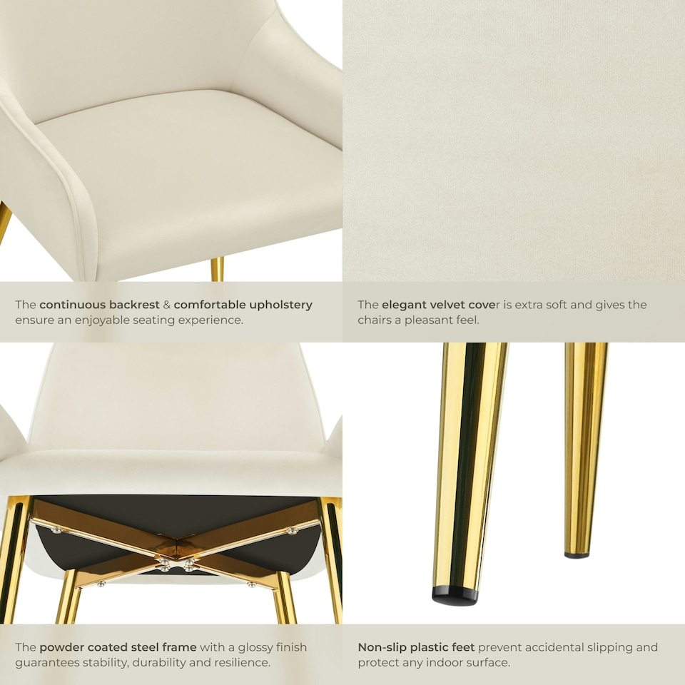 image 1 of Dining Chair Avane - velvet look, padded armchair, high backrest and armrests - Set of 2 Cream | Beige
